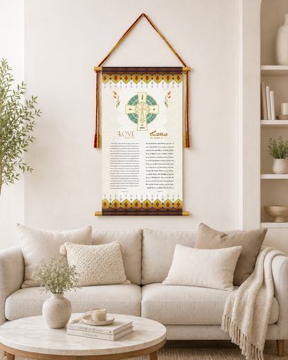 Love never fails 1 Corinthians 13, Syriac Aramaic Bible Verse Wall Hanging, Aramaic Bible Quote, Christian Home Decor, Tapestry