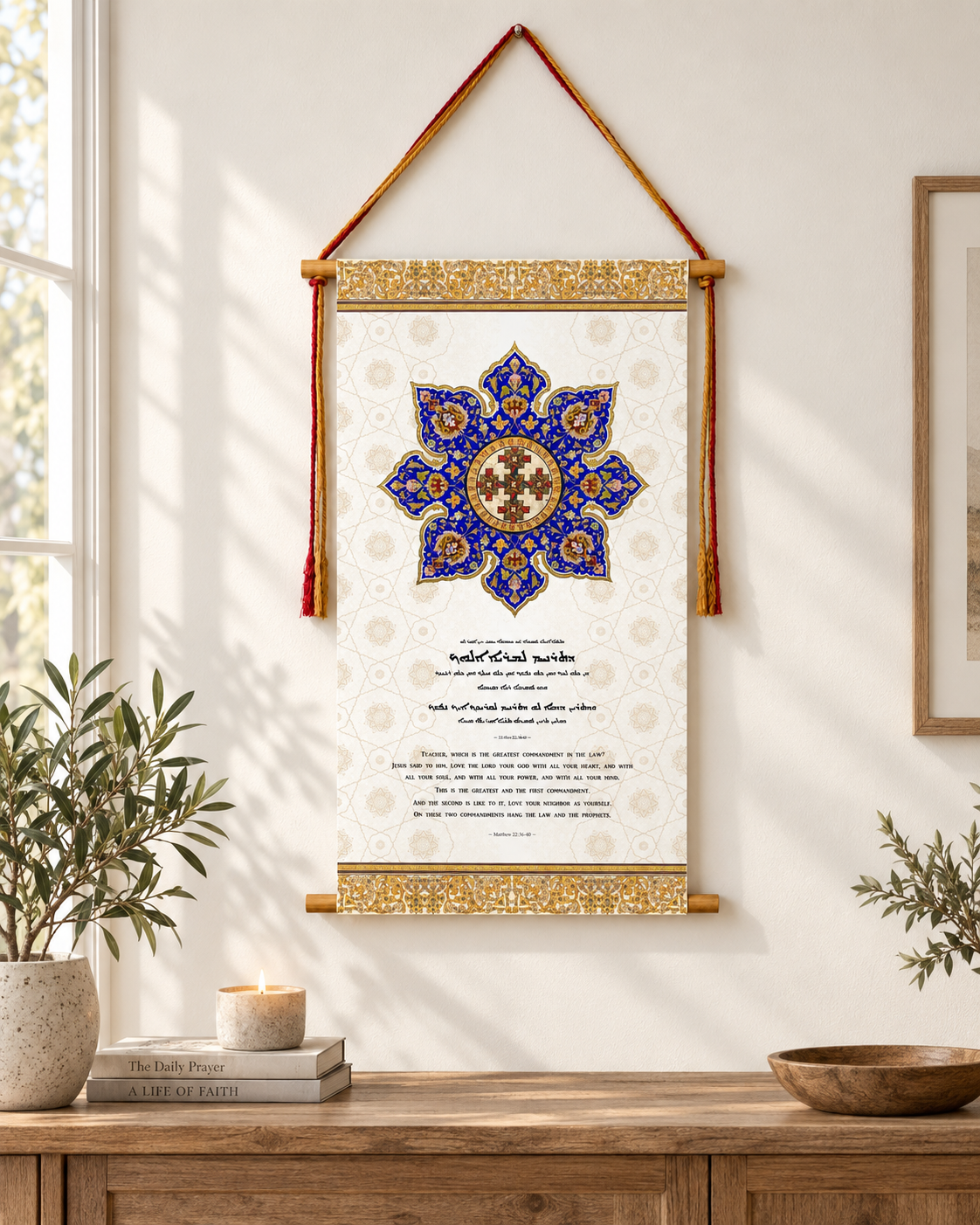 Matthew 22:36, Syriac Aramaic Bible Verse Wall Hanging, Aramaic Bible Quote, Assyrian bible, Assyrian gifts, Christian Home Decor, Tapestry