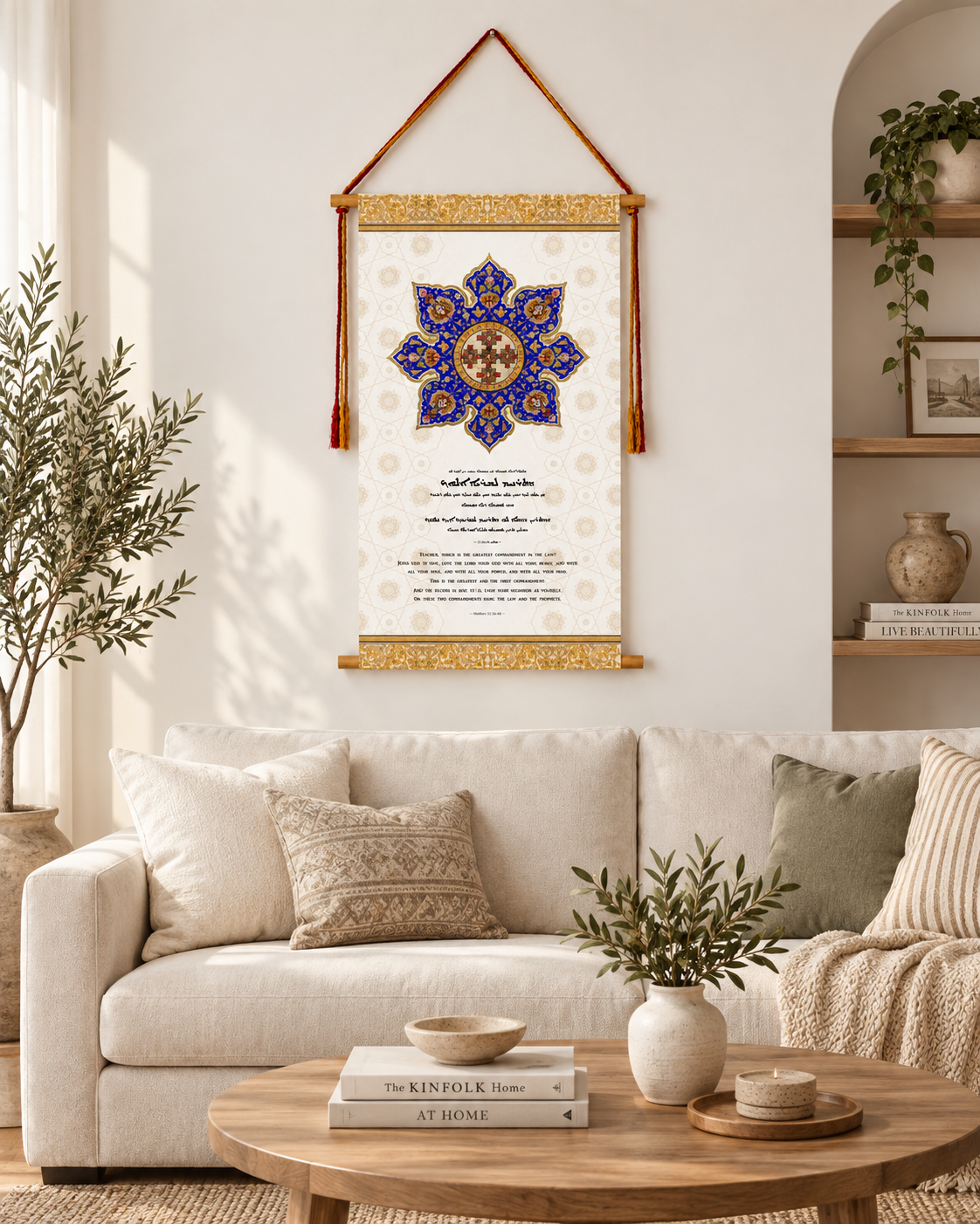 Matthew 22:36, Syriac Aramaic Bible Verse Wall Hanging, Aramaic Bible Quote, Assyrian bible, Assyrian gifts, Christian Home Decor, Tapestry