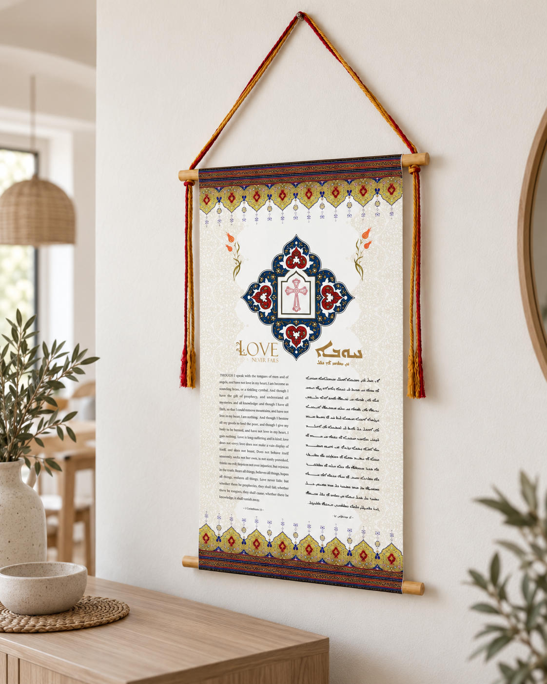Love never fails 1 Corinthians 13, Aramaic Bible Verse Wall Hanging, Aramaic Bible Quote, Christian Home Decor, Tapestry