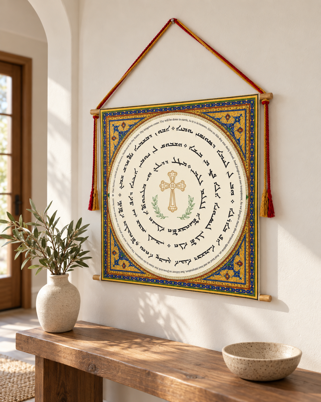 The Lord's Prayer in Aramaic with Englsih Language, Wall Hanging, Aramaic Lord's Prayer Wall Art, Assyrian Gifts, Christian Home Decor, Assyrian lord's praye, Syriac lord's praye, Christain Gifts, Tapestry